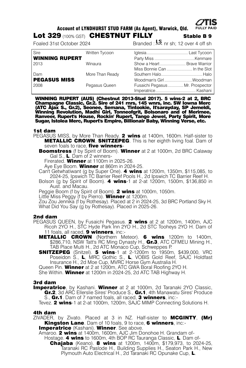 Pedigree - Lot 329