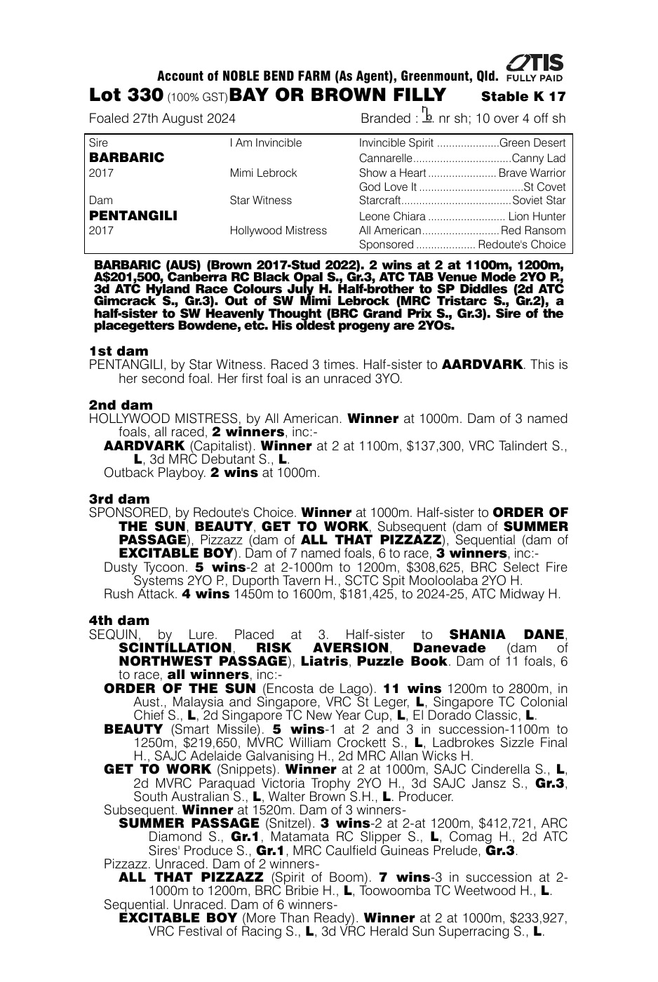 Pedigree - Lot 330