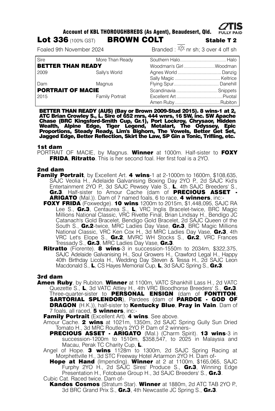 Pedigree - Lot 336