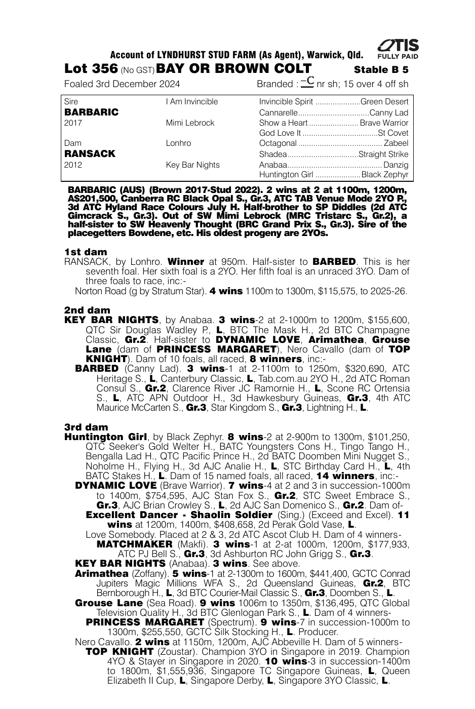 Pedigree - Lot 356