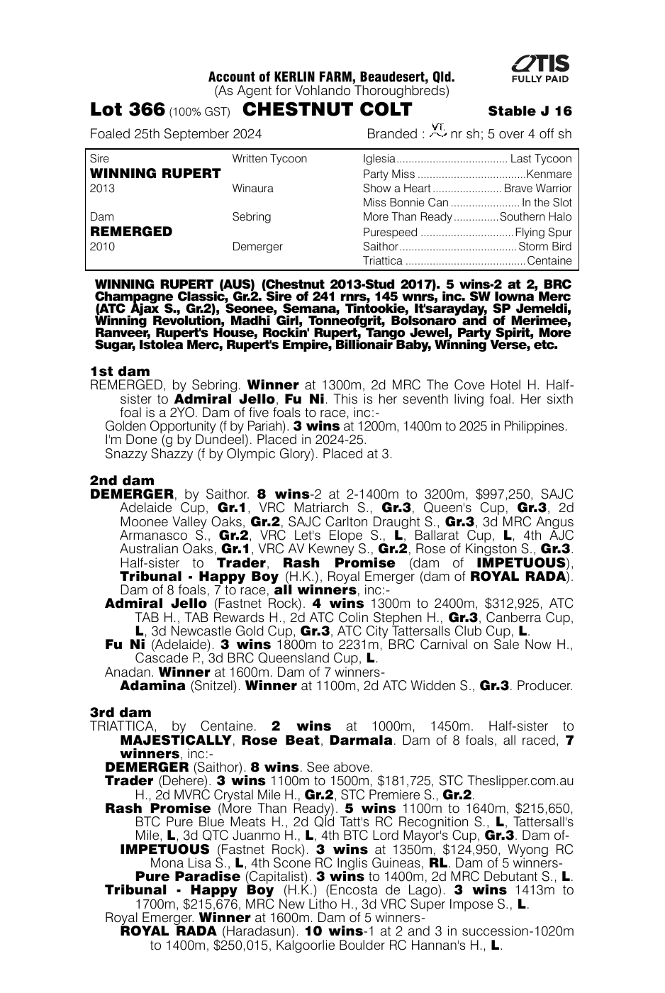 Pedigree - Lot 366