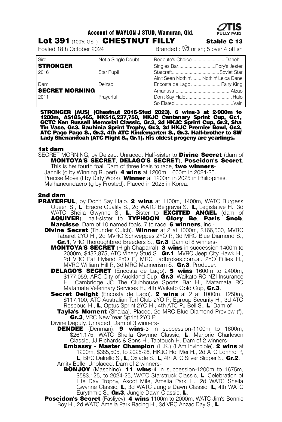 Pedigree - Lot 391