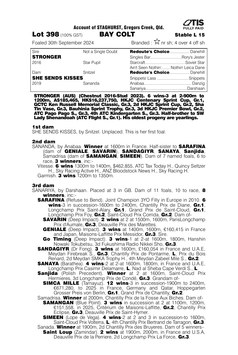 Pedigree - Lot 398