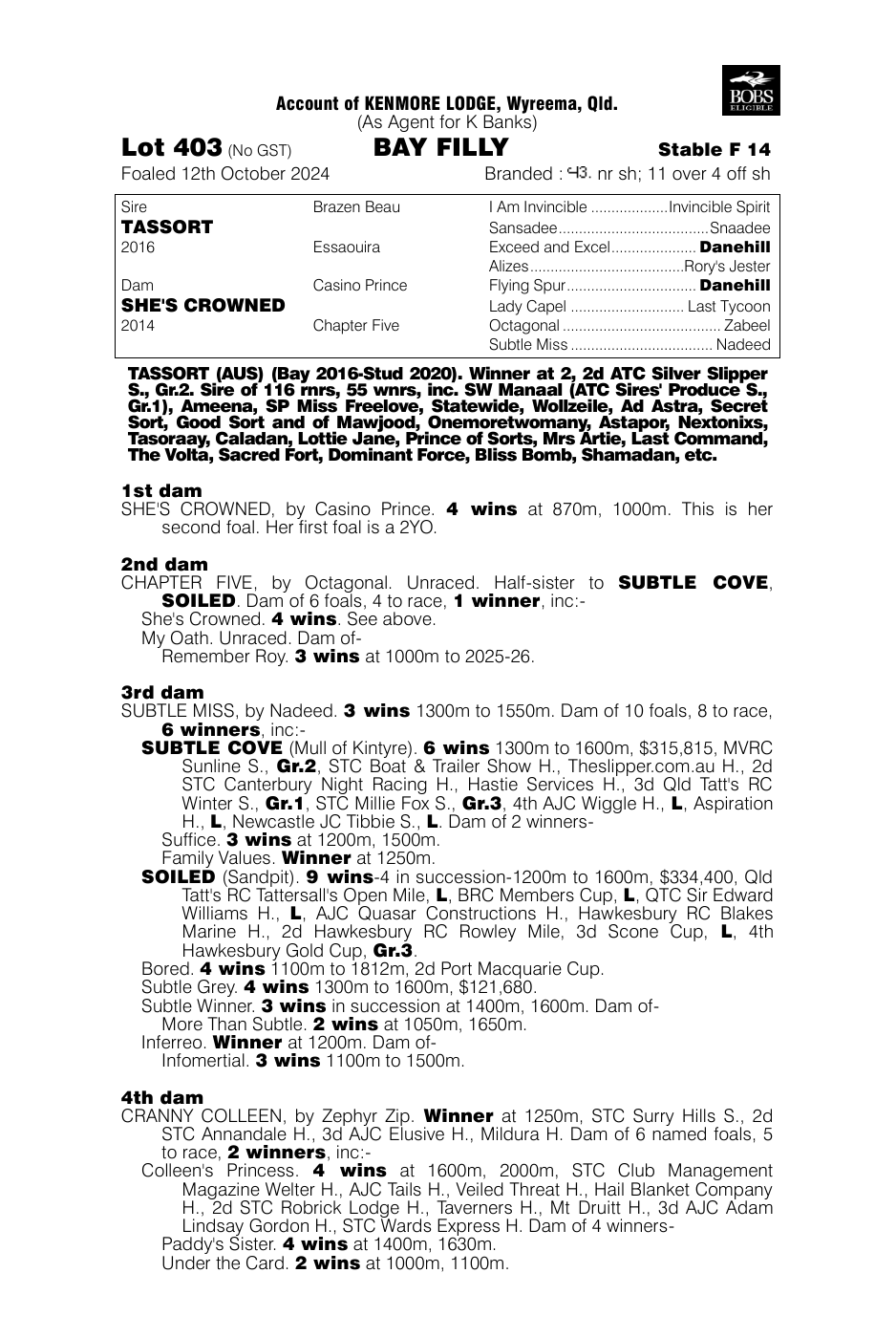 Pedigree - Lot 403