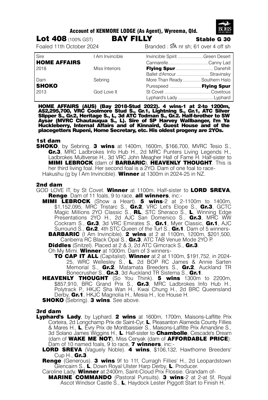 Pedigree - Lot 408
