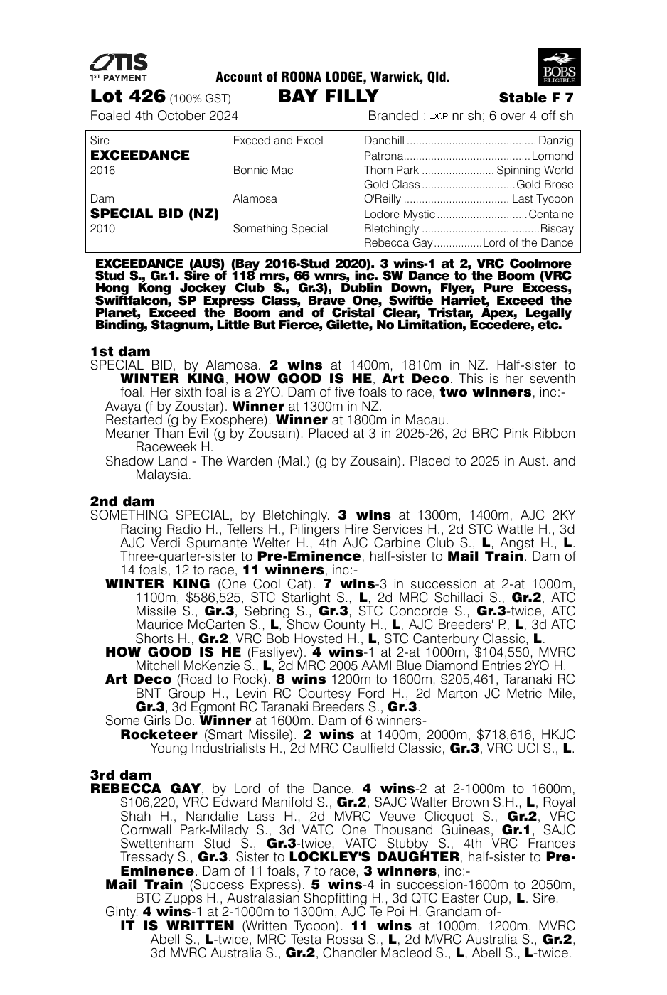 Pedigree - Lot 426