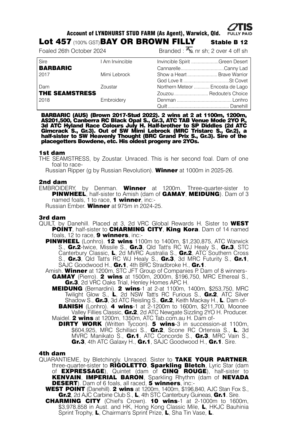 Pedigree - Lot 457