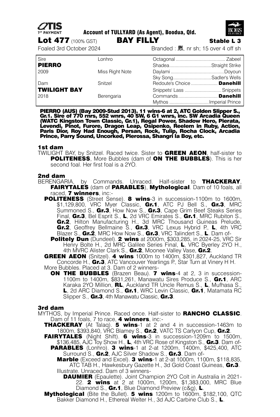 Pedigree - Lot 477