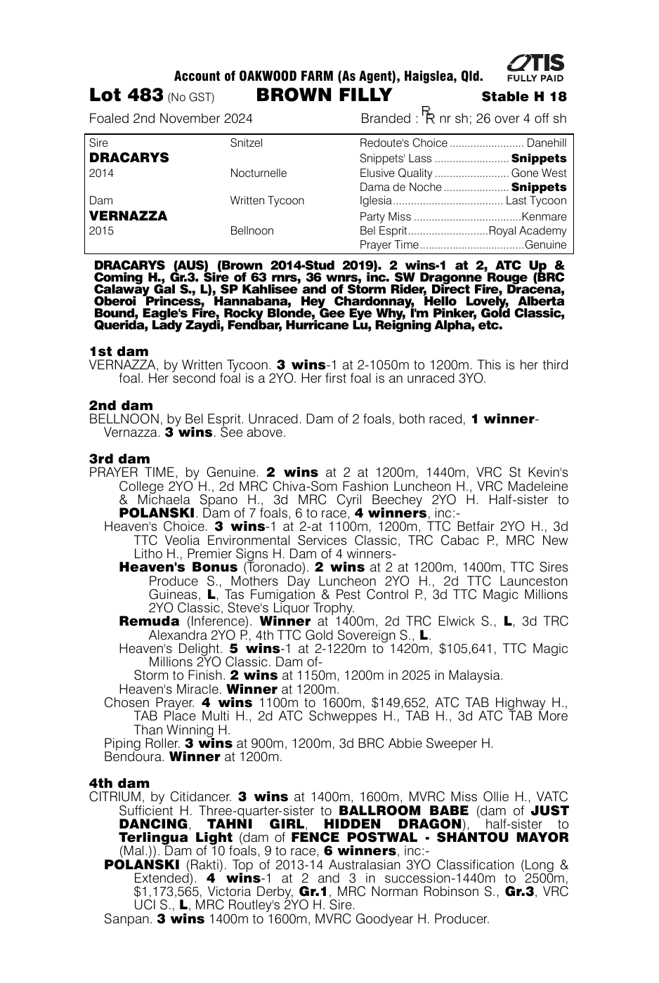 Pedigree - Lot 483