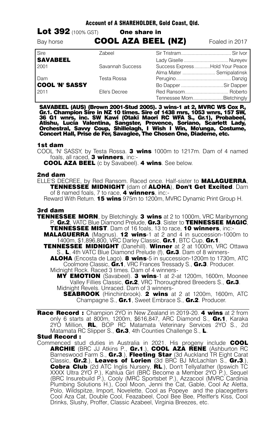 Pedigree - Lot 392