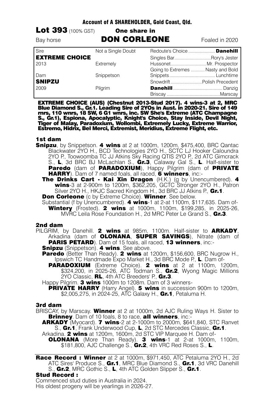 Pedigree - Lot 393