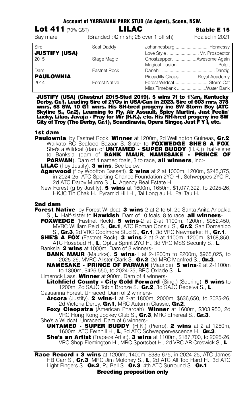 Pedigree - Lot 411
