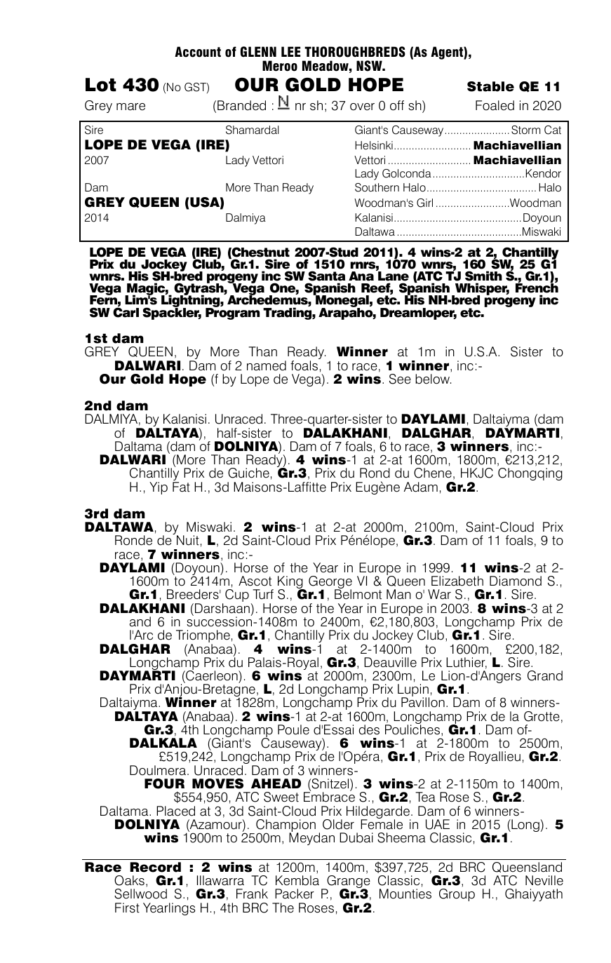 Pedigree - Lot 430