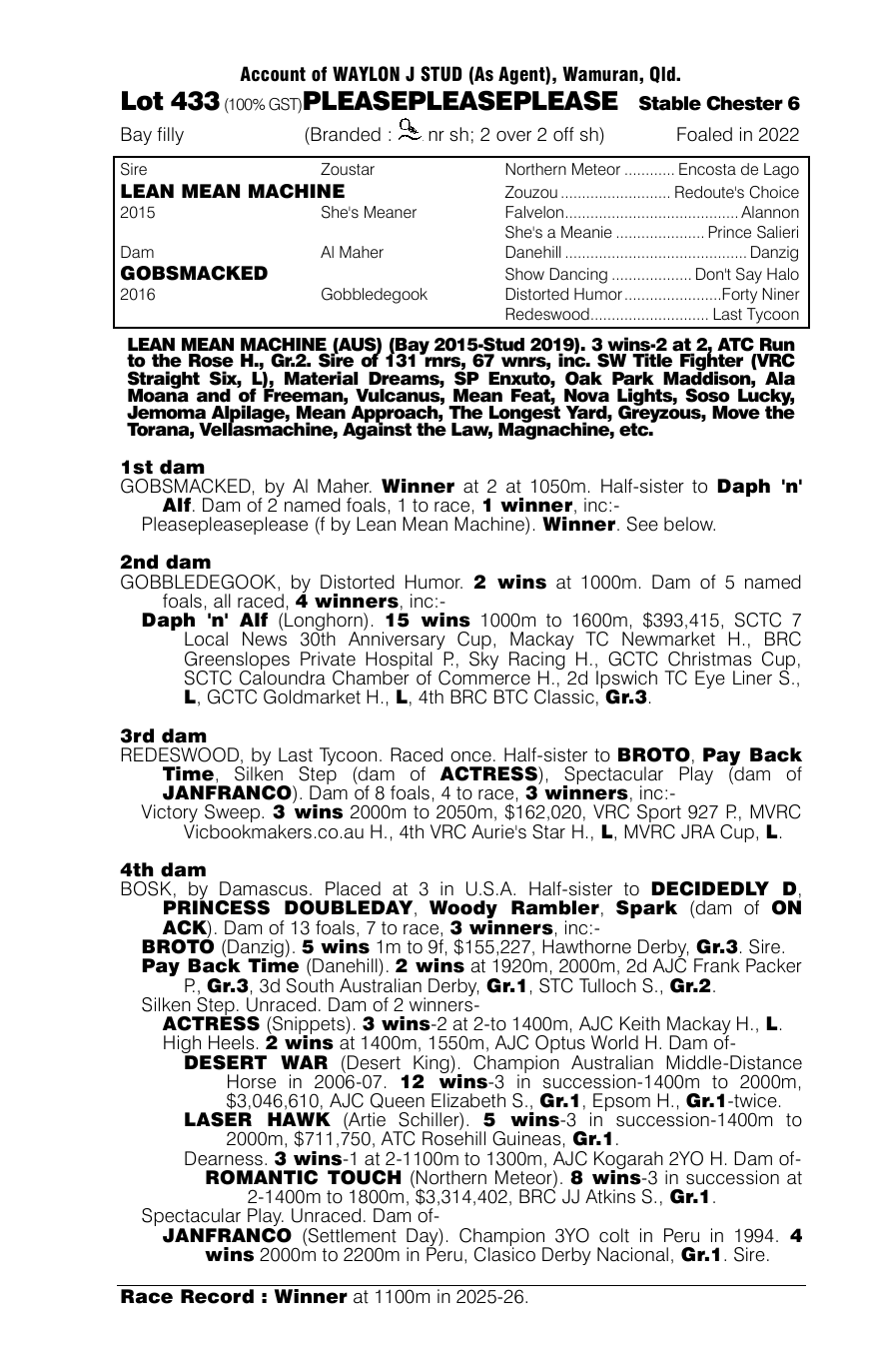 Pedigree - Lot 433