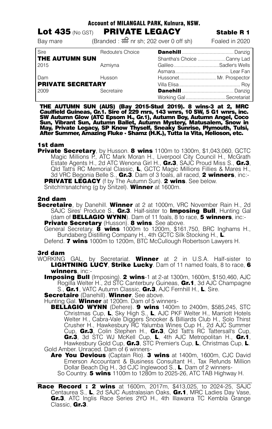Pedigree - Lot 435