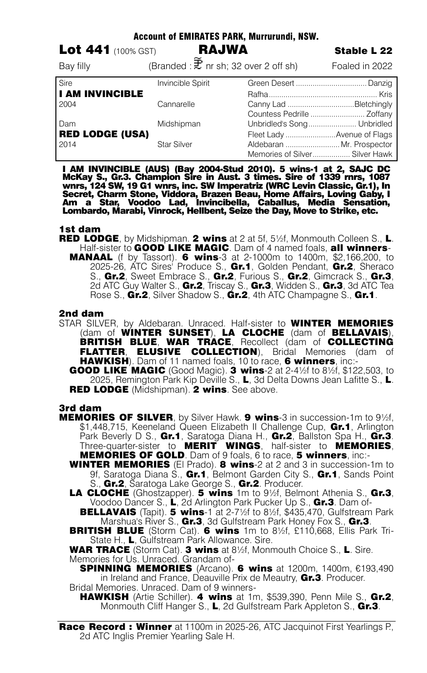 Pedigree - Lot 441