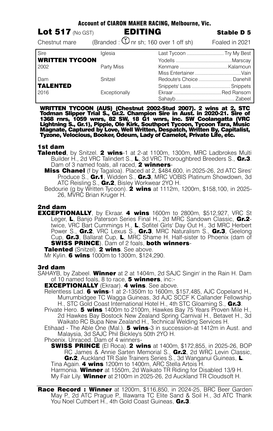 Pedigree - Lot 517