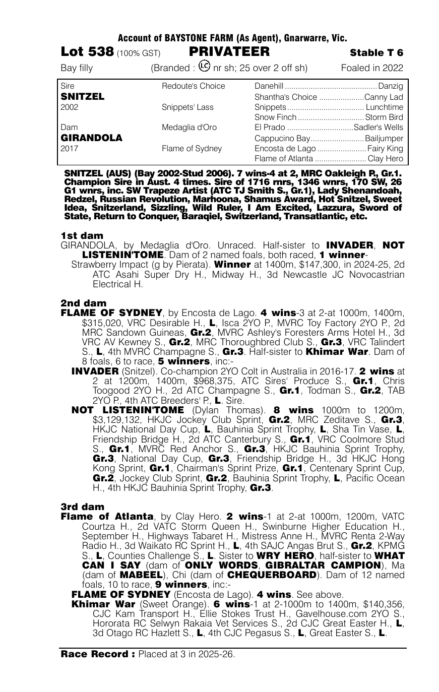 Pedigree - Lot 538