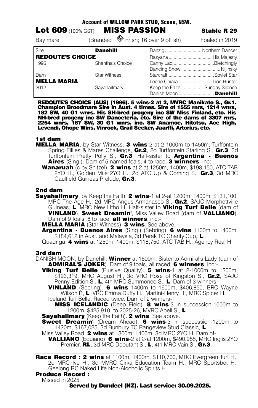 Pedigree - Lot 609