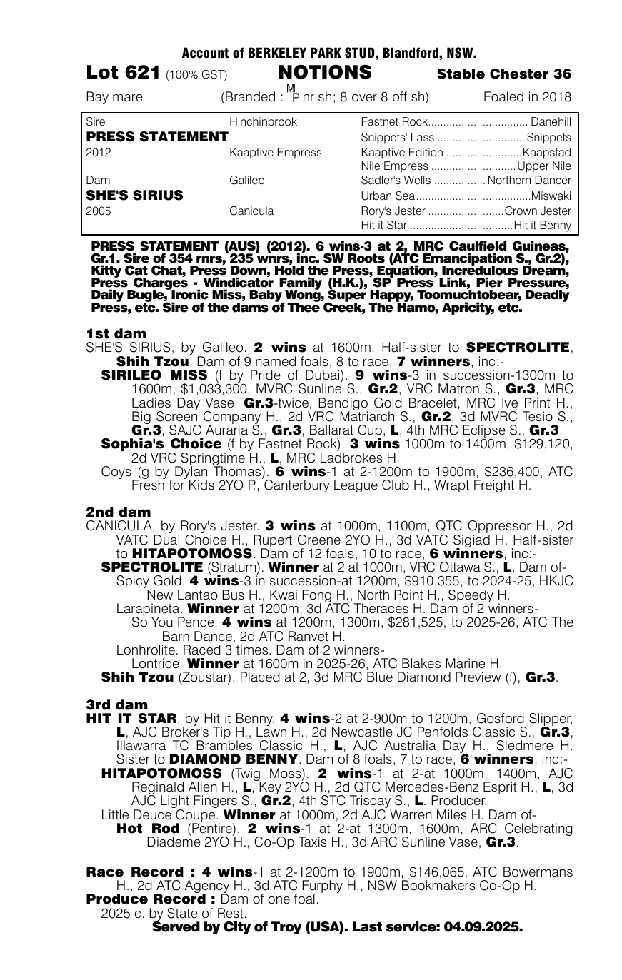 Pedigree - Lot 621