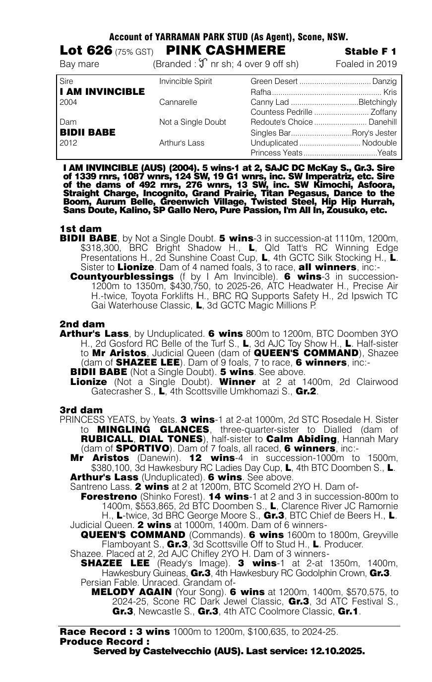 Pedigree - Lot 626