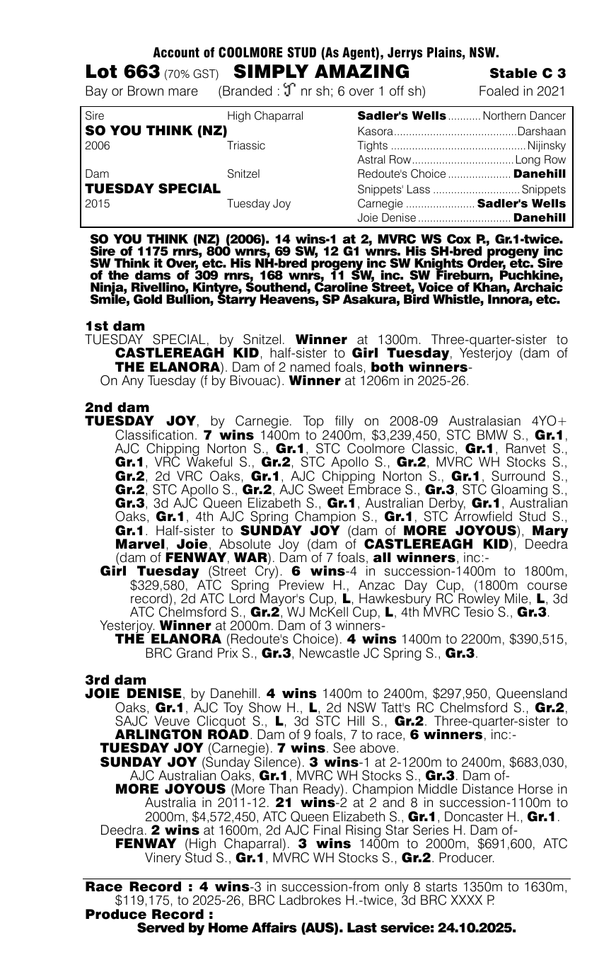 Pedigree - Lot 663