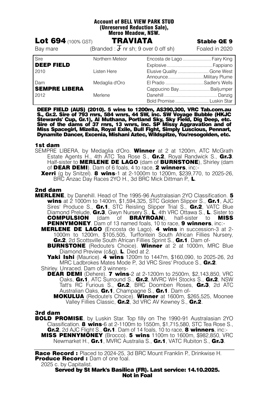 Pedigree - Lot 694