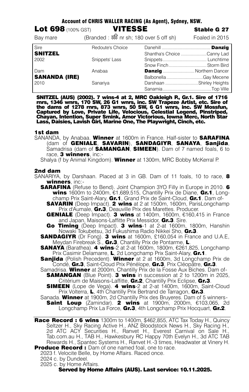 Pedigree - Lot 698