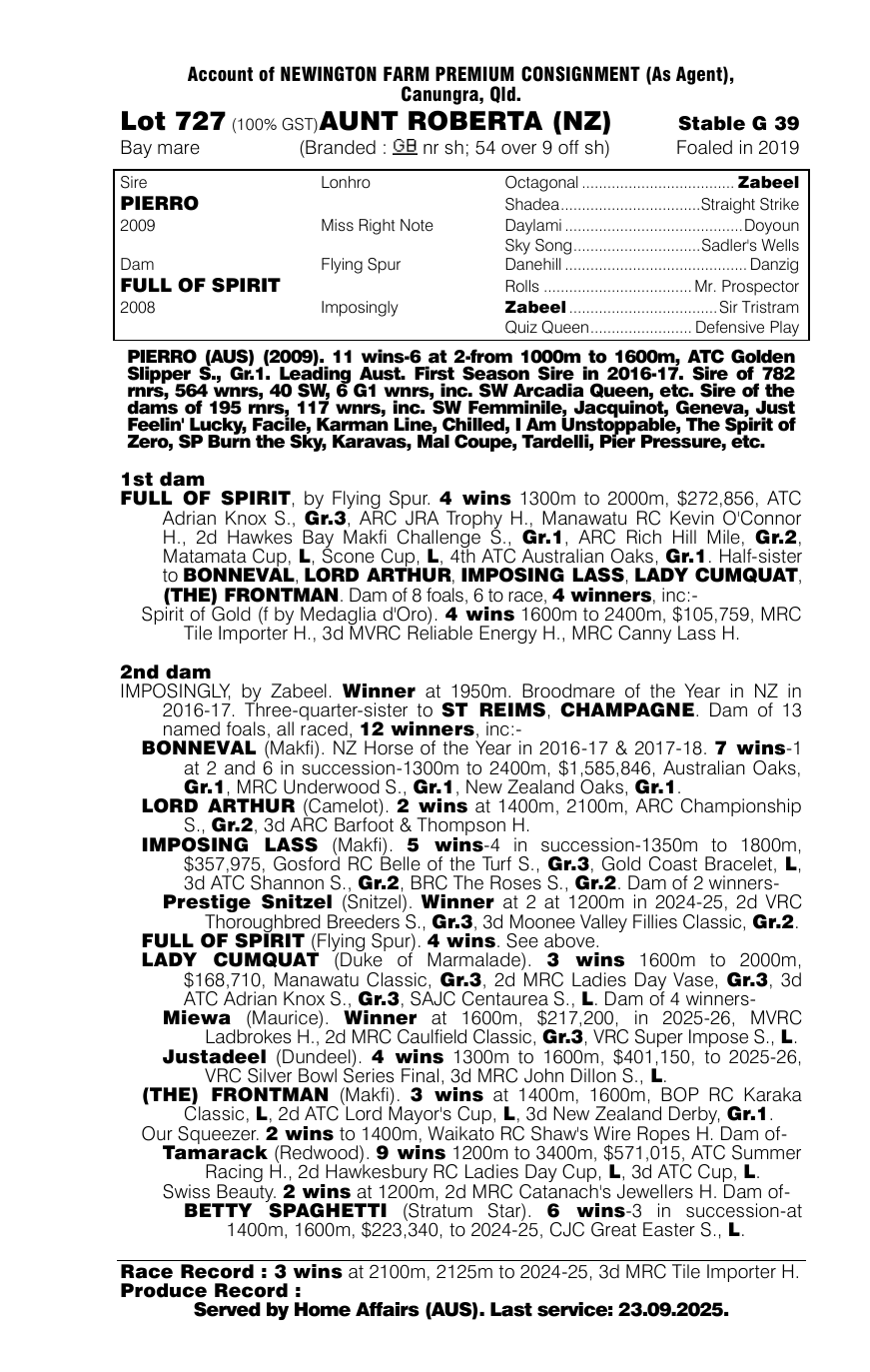 Pedigree - Lot 727