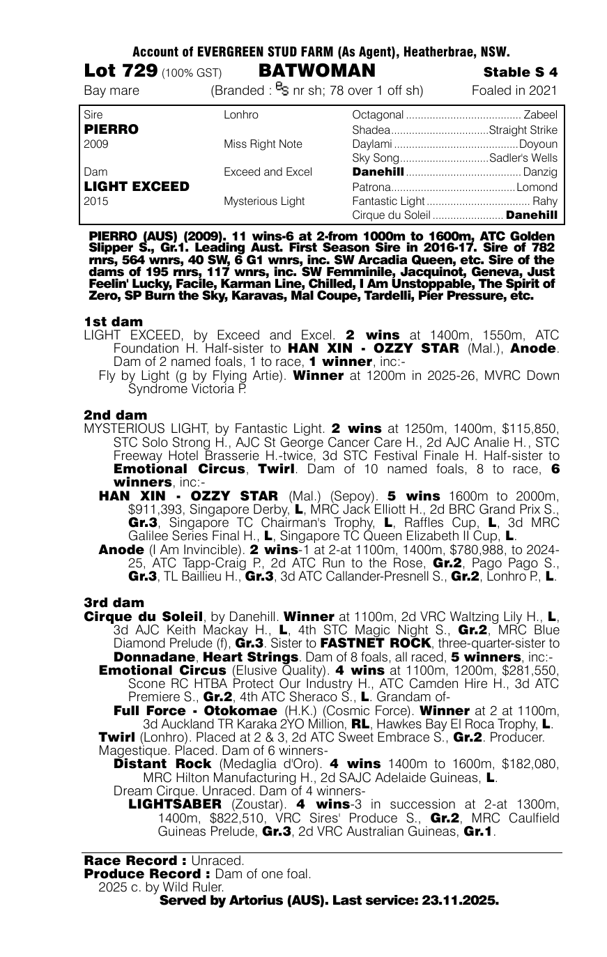 Pedigree - Lot 729