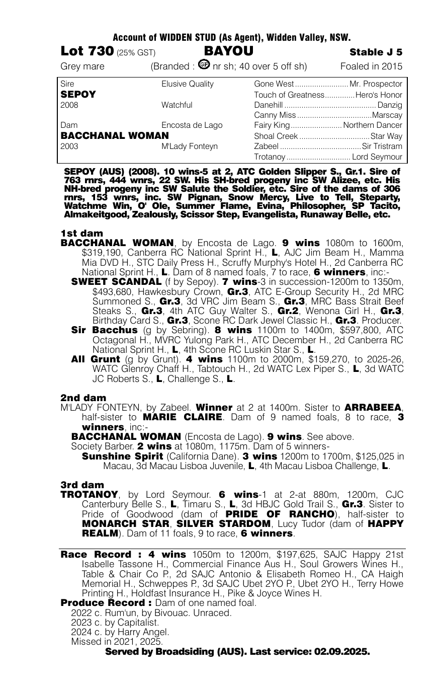 Pedigree - Lot 730