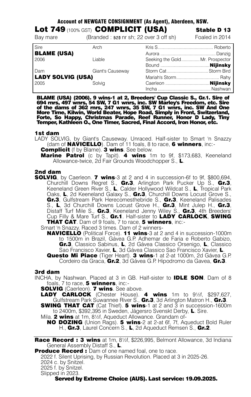 Pedigree - Lot 749