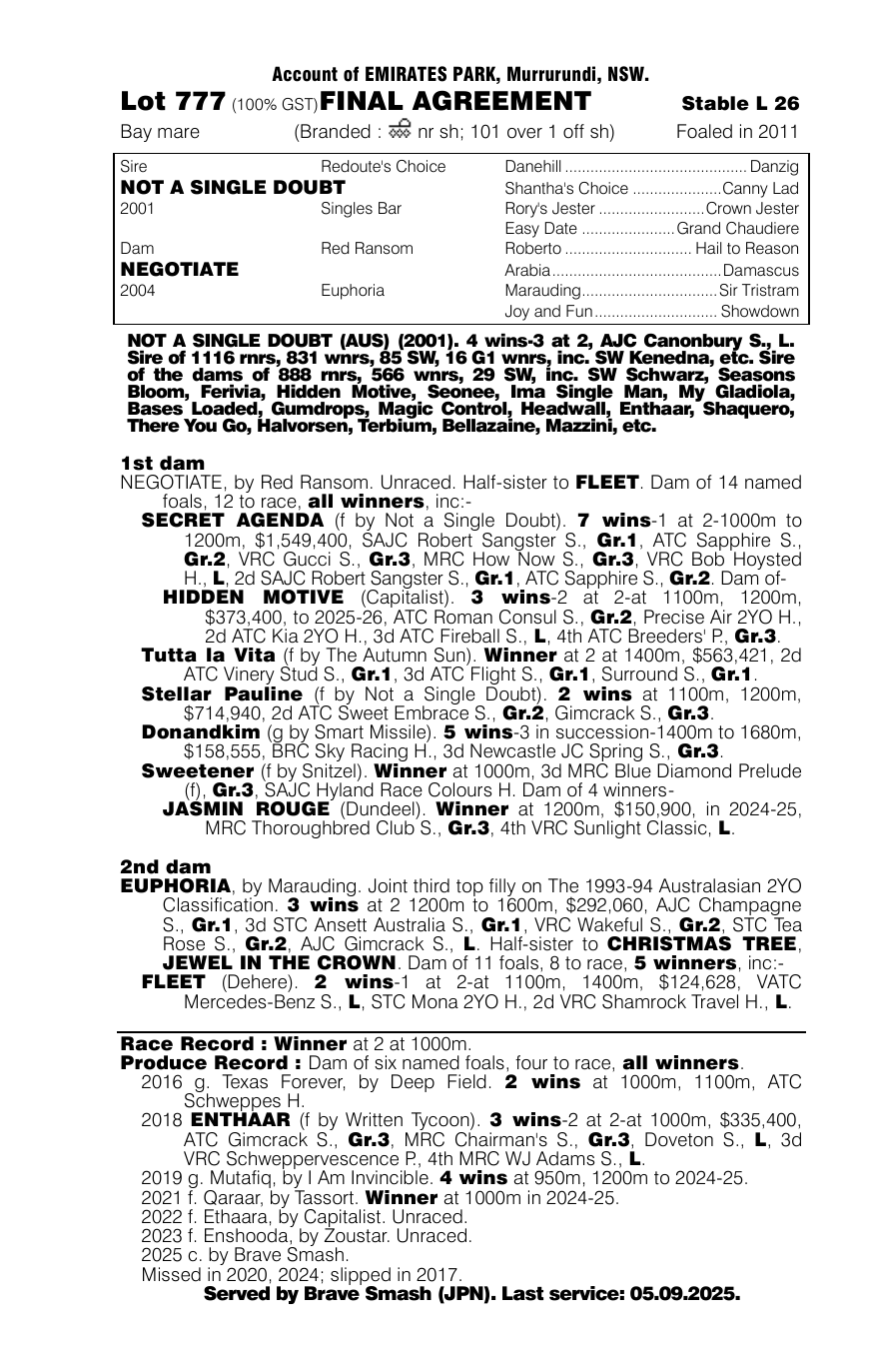 Pedigree - Lot 777