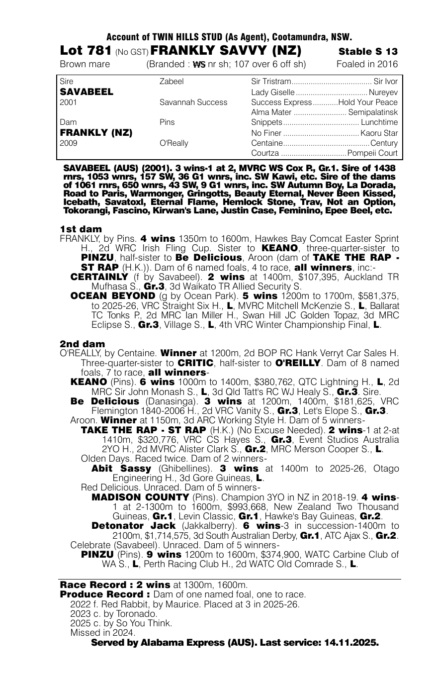 Pedigree - Lot 781