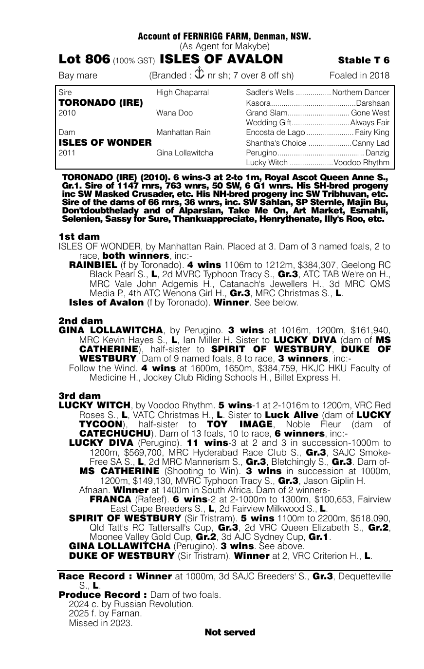 Pedigree - Lot 806