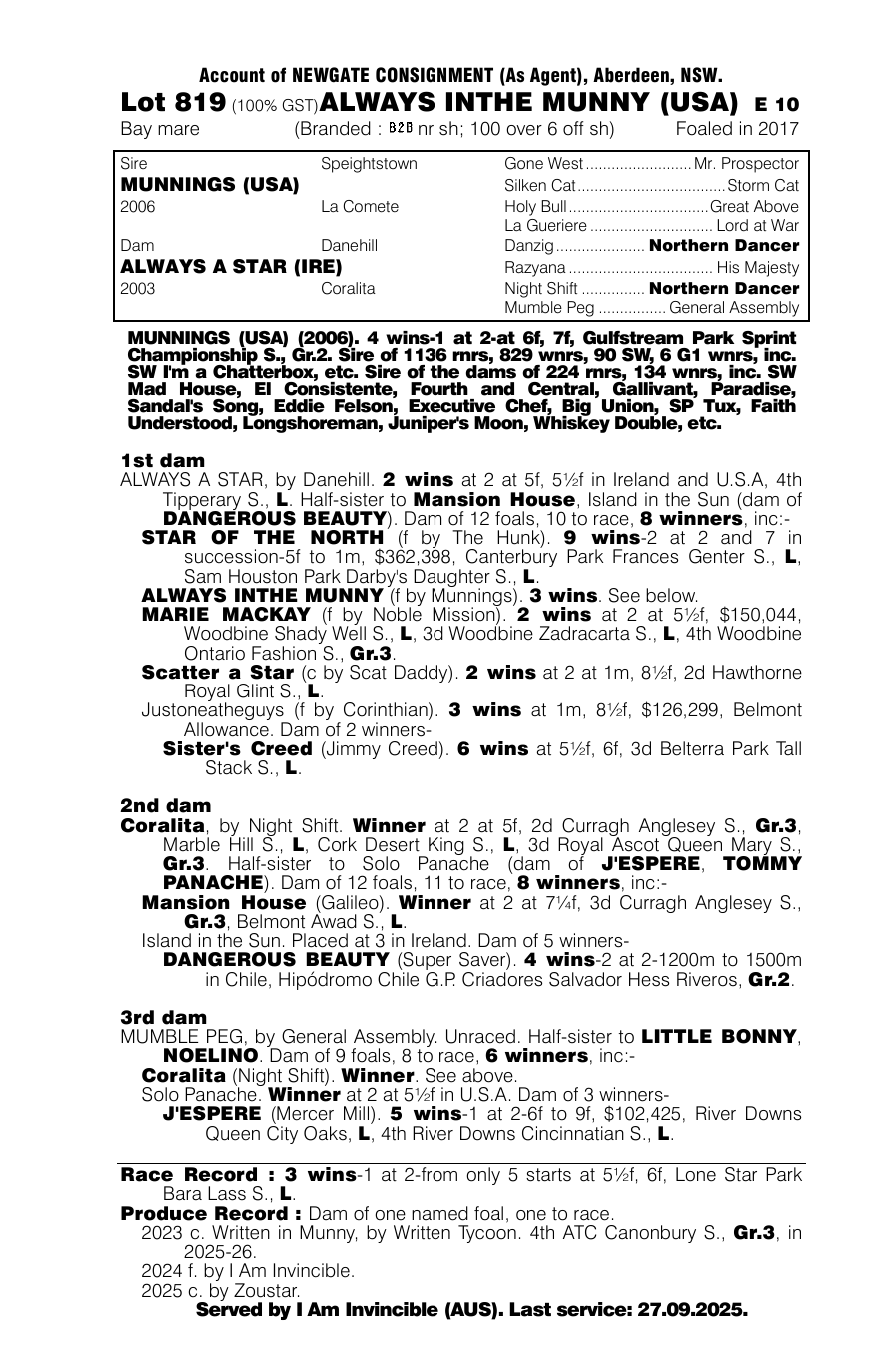 Pedigree - Lot 819