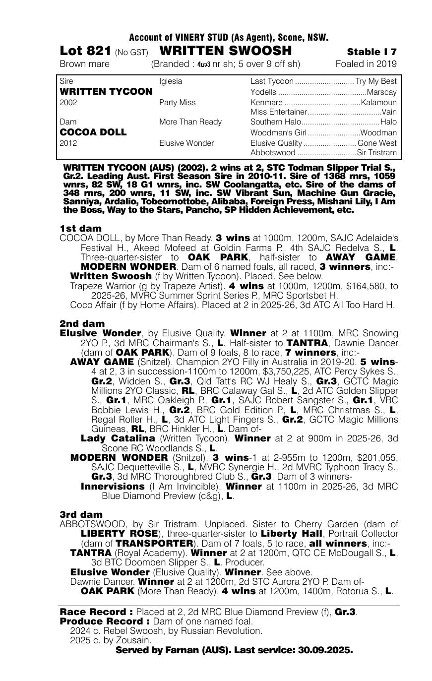 Pedigree - Lot 821
