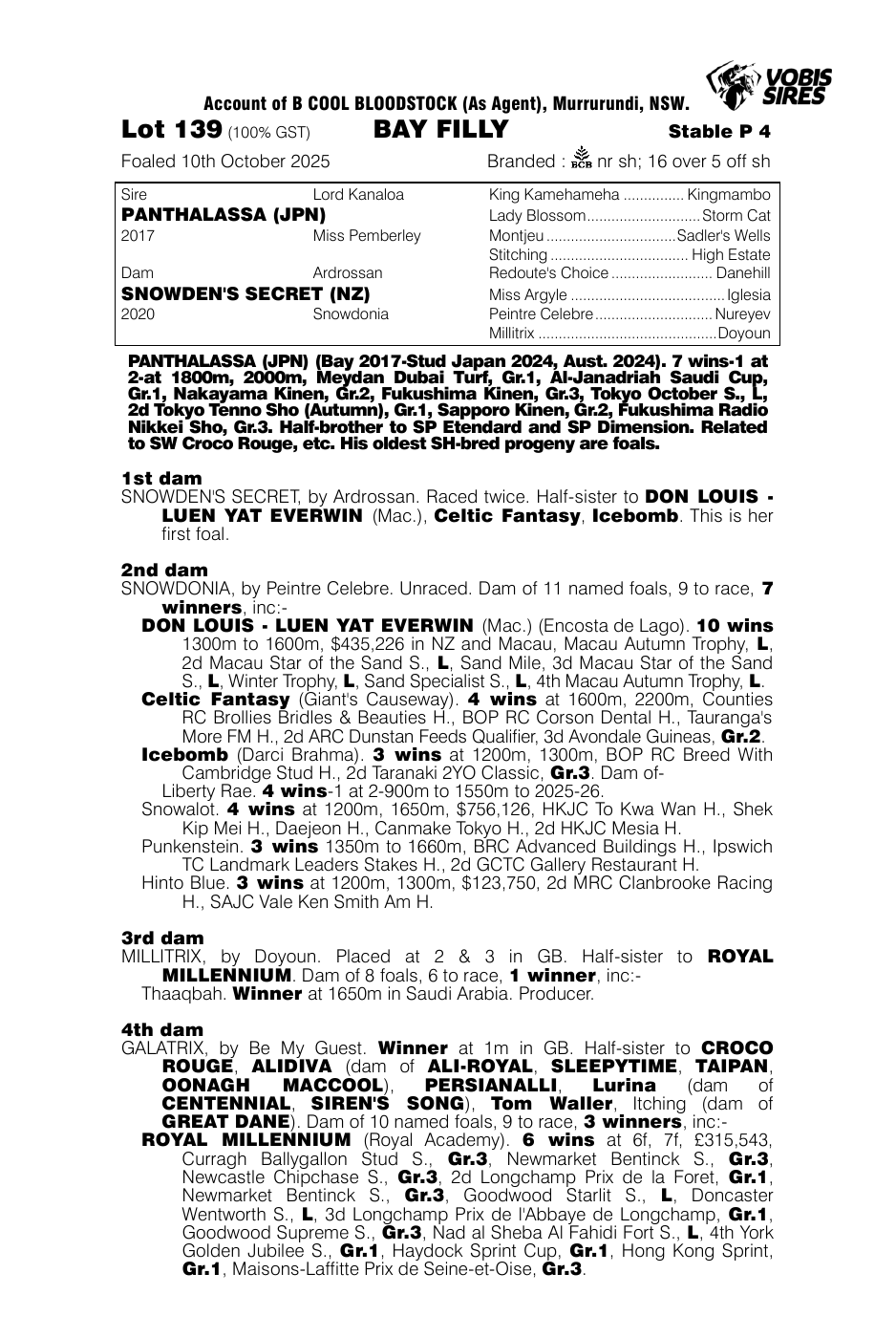 Pedigree - Lot 139