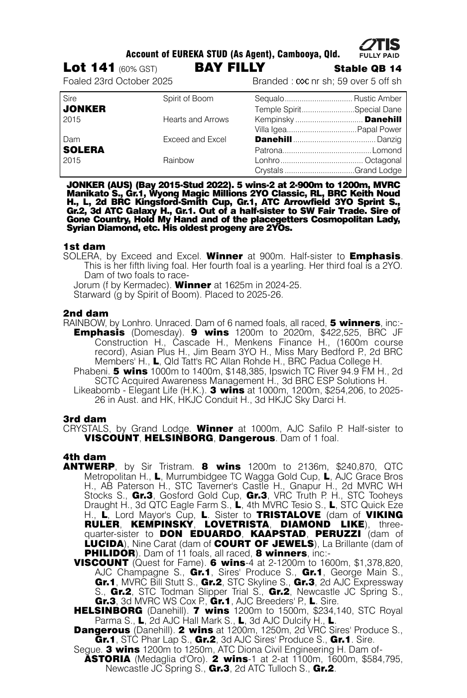 Pedigree - Lot 141