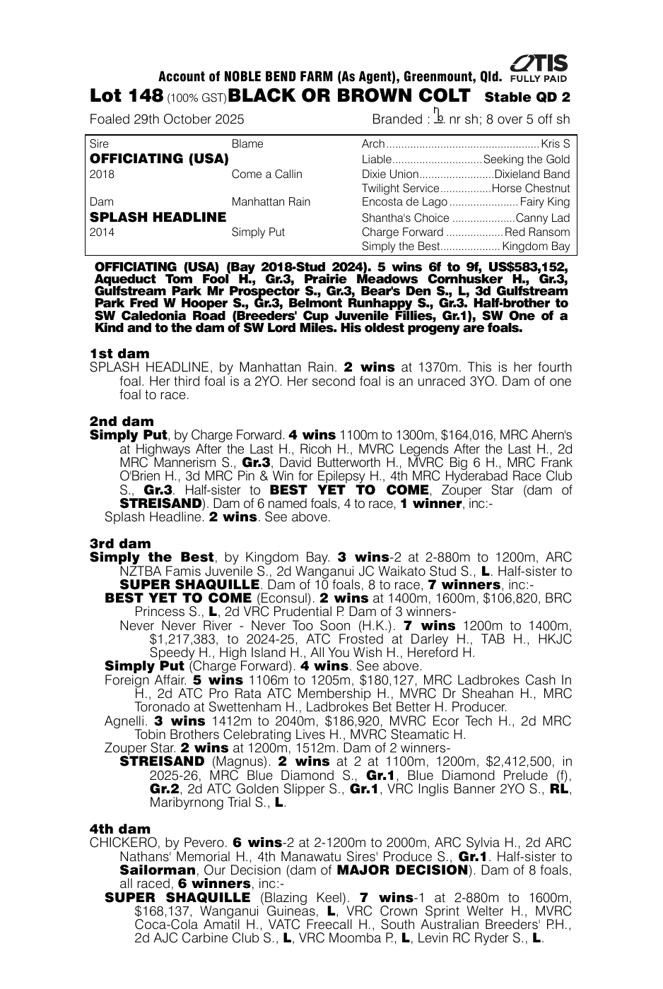 Pedigree - Lot 148