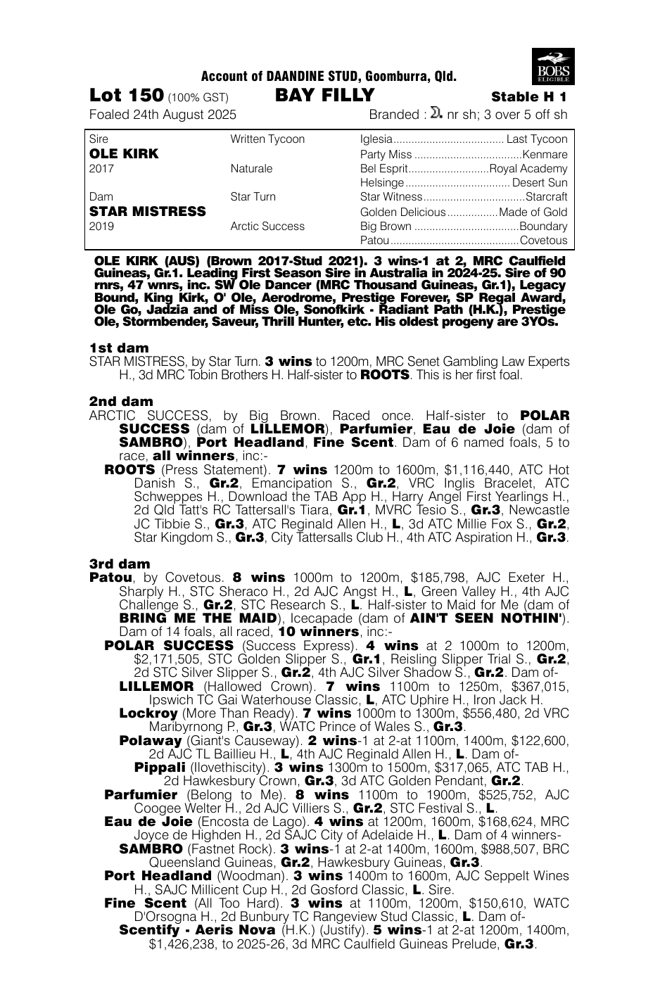 Pedigree - Lot 150