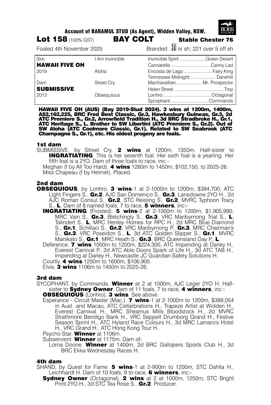Pedigree - Lot 158
