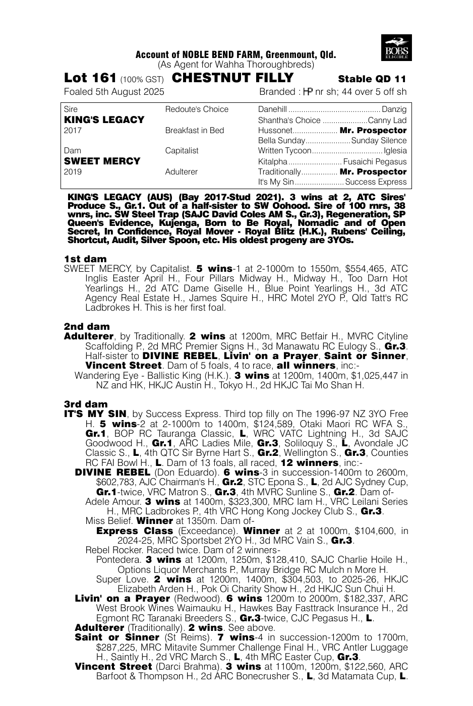 Pedigree - Lot 161
