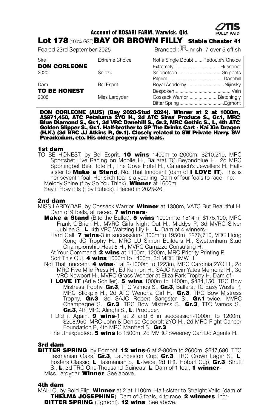 Pedigree - Lot 178