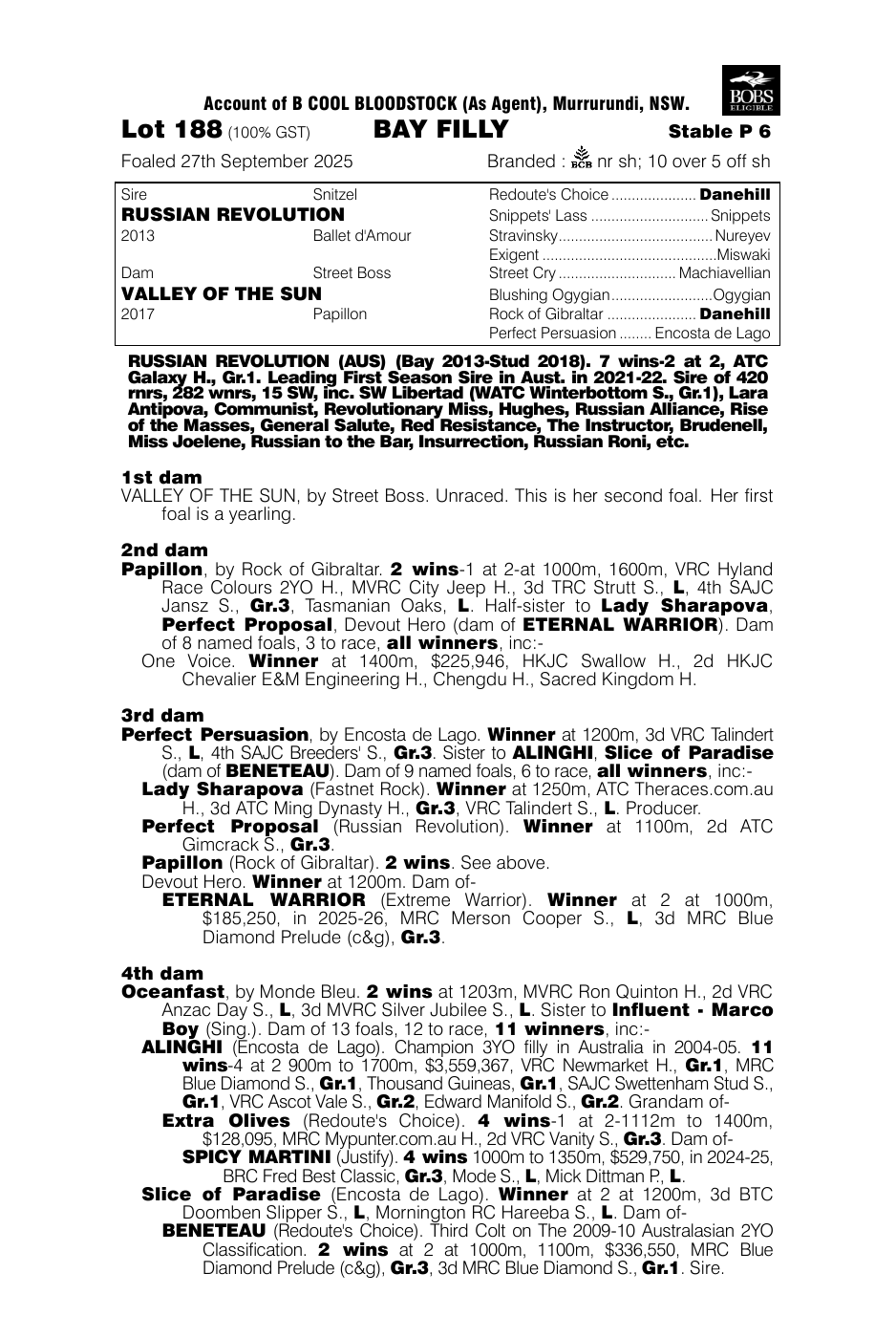 Pedigree - Lot 188