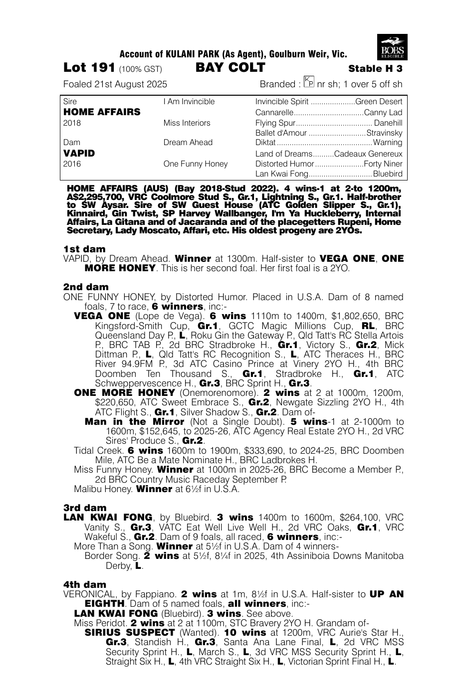 Pedigree - Lot 191