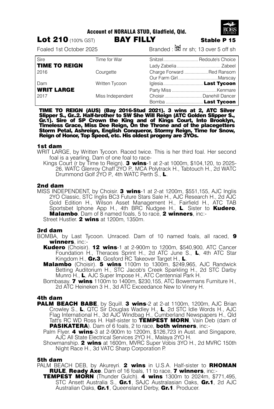 Pedigree - Lot 210