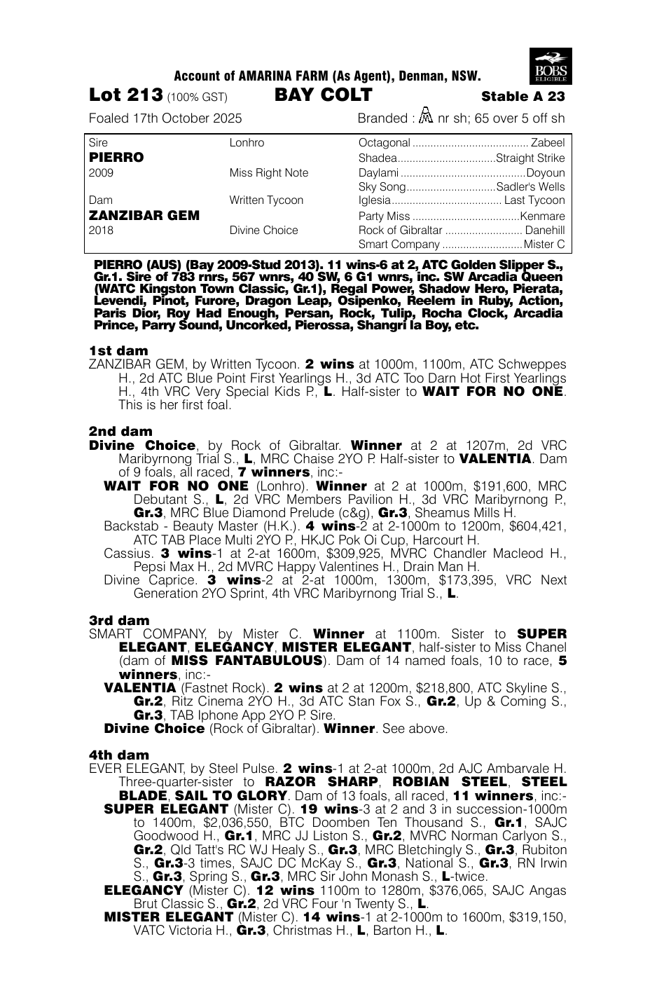 Pedigree - Lot 213