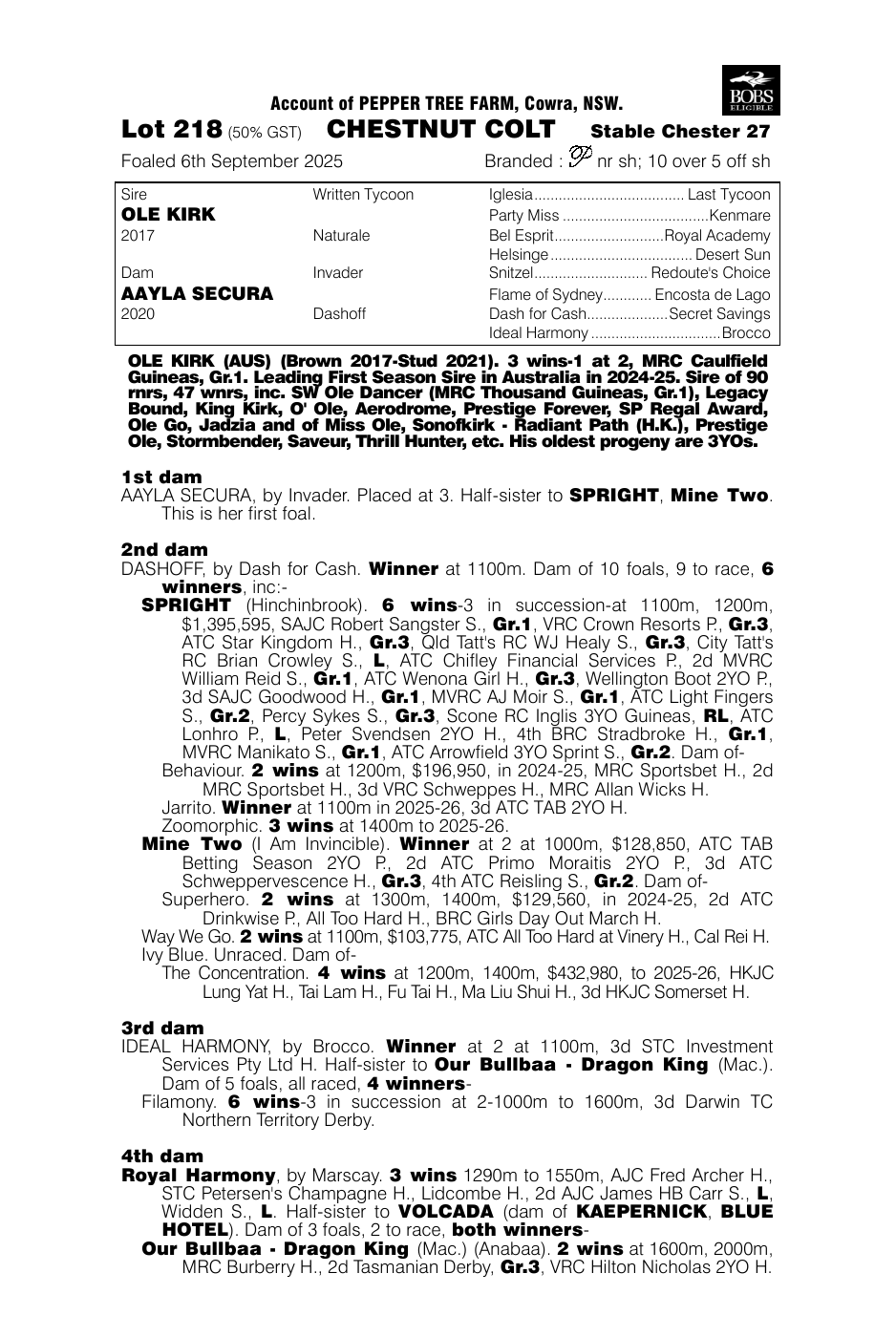 Pedigree - Lot 218
