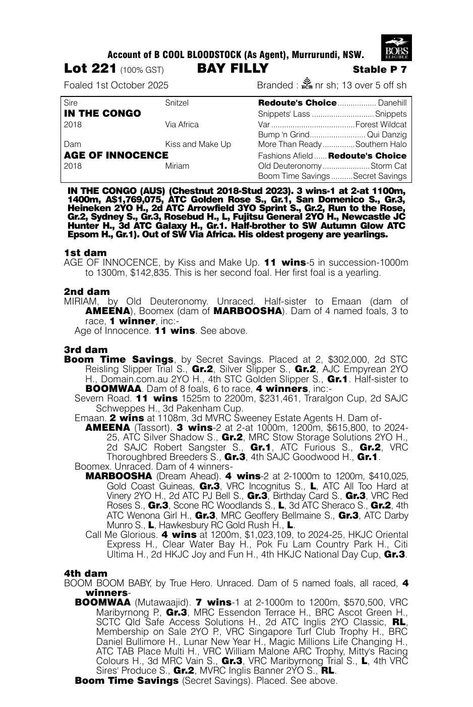 Pedigree - Lot 221